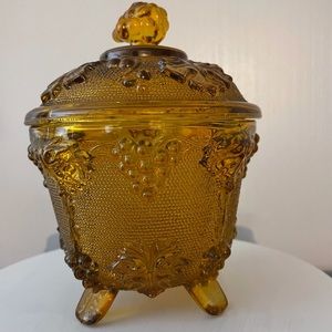 Vintage Amber Jeanette Footed Candy Dish